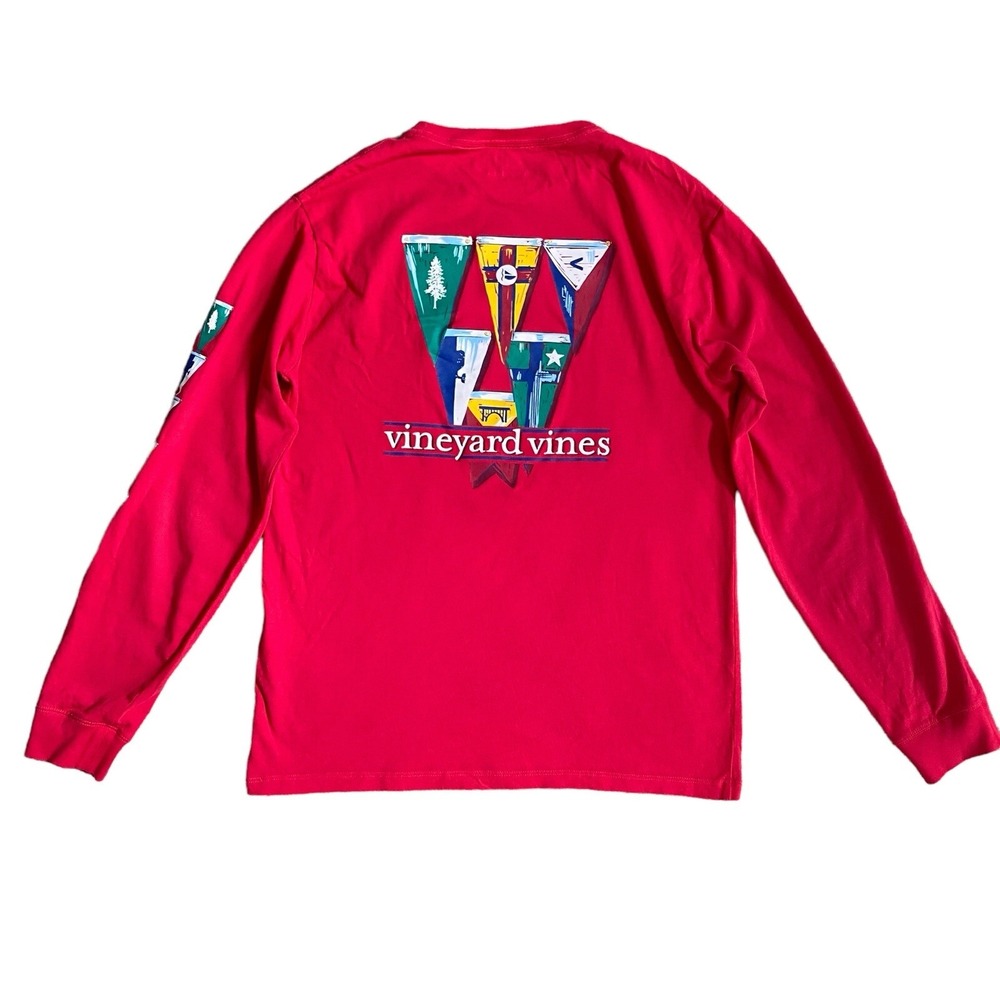 Vineyard Vines Men's Tee T-shirt XS Red Long Sleeve Nautical Flags Cotton